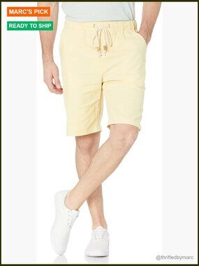 Men's Linen Drawstring Shorts Casual Summer Beach Wear Flat Front